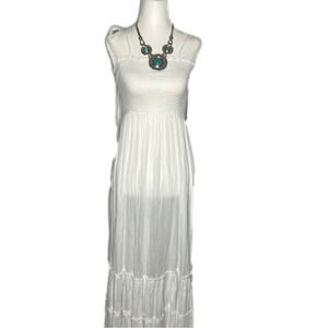 Nwt Saks Fifth Avenue White Smocked Maxi Dress